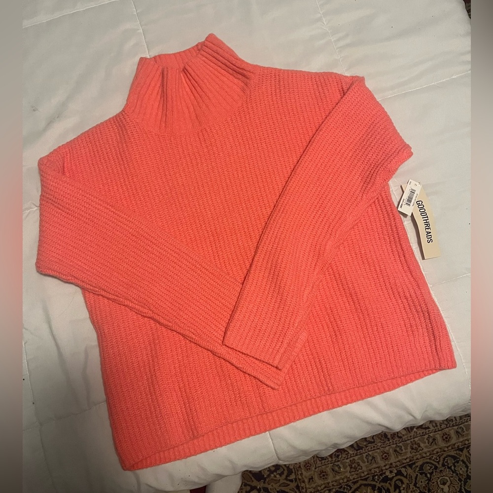 NWT Good Threads mock neck coral sweater medium